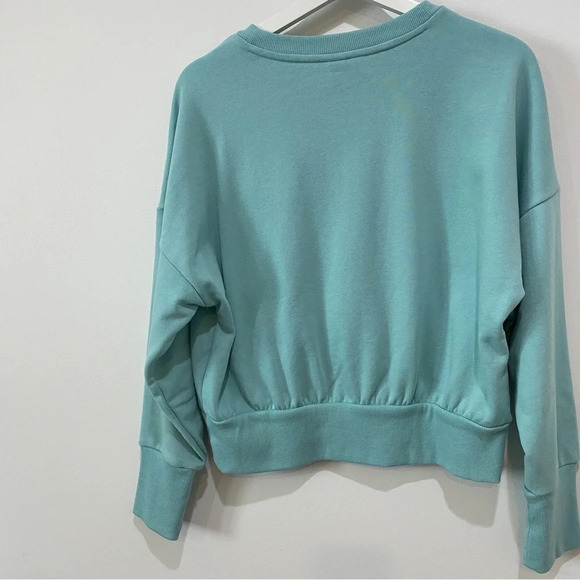 Good Vibes Psychedelic Mint Green Batwing Fleece Cropped Sweatshirt Size M - Picture 15 of 15